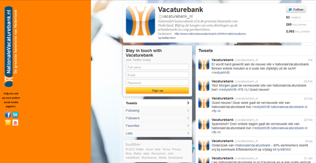 Nationale Vacaturebank | Twitter account