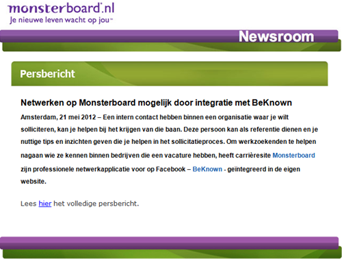 Monsterboard | Integratie BeKnown