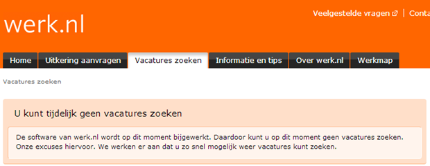 Foutmelding Werk.nl