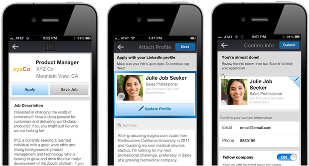 Apply with LinkedIn mobiel experience