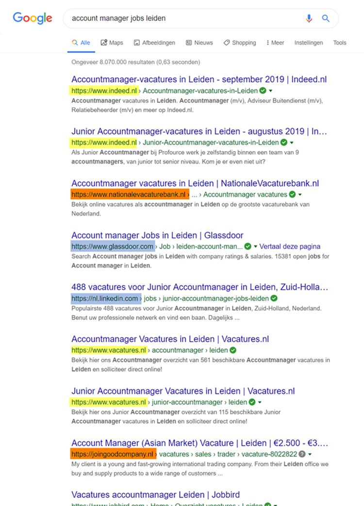 Google zoekresultaat Nederland