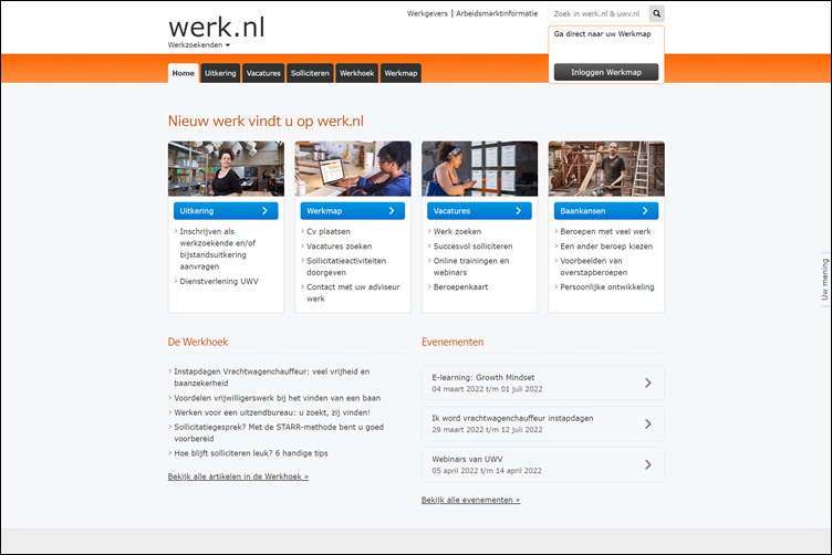 Werk.nl homepage