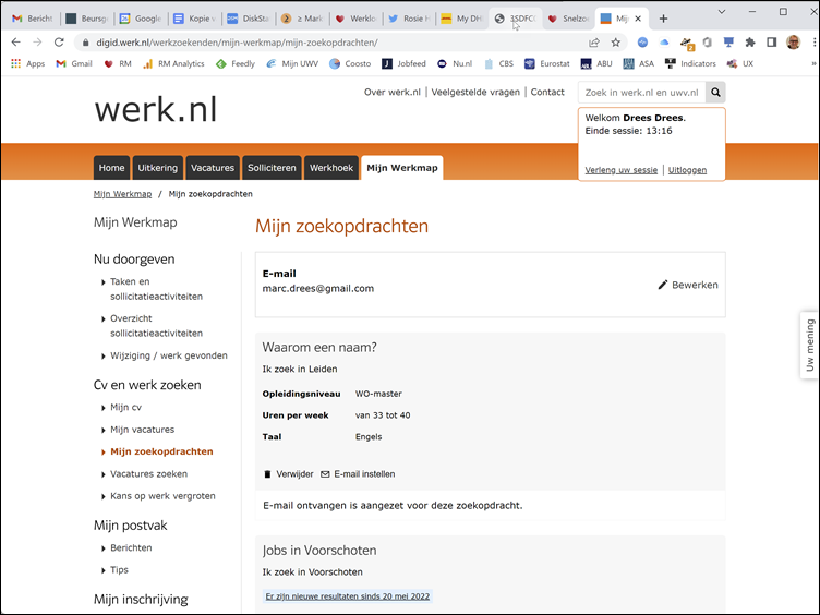 Werk.nl - Mijn zoekopdrachten