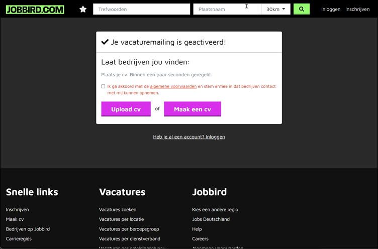 Jobbird - bevestiging vacaturemailing