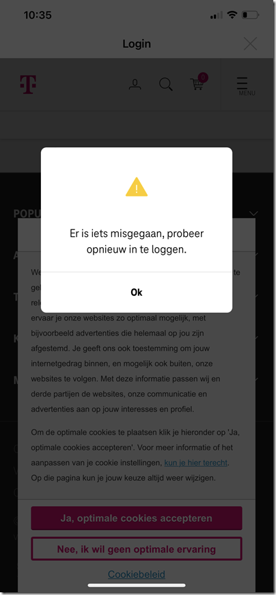 T-Mobile, inloggen mobiele applicatie 2