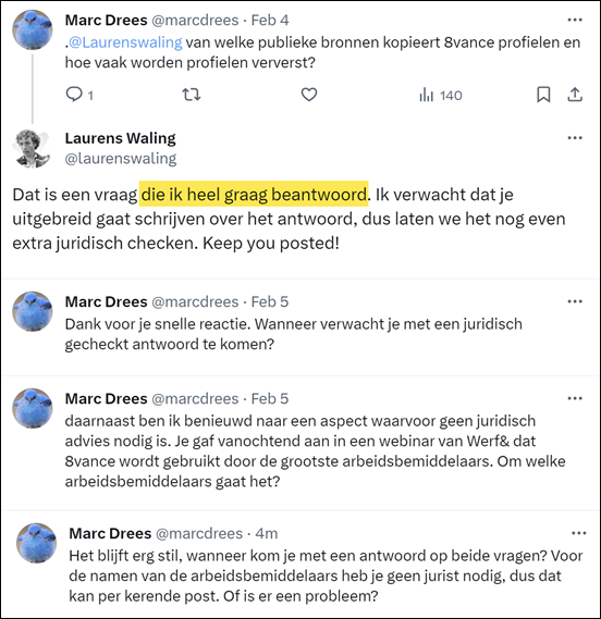 X(Twitter) interactie met Laurens Waling