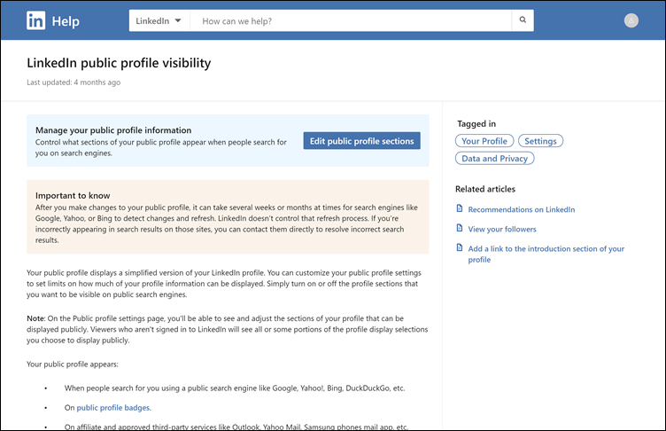 LinkedIn public profile visibility