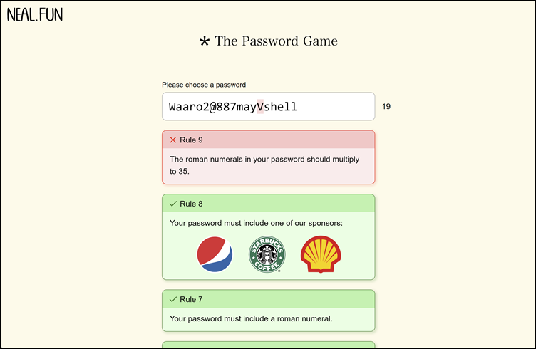 Neal.fun site: password game 3