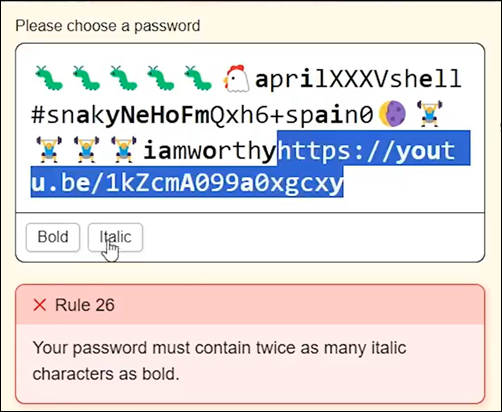 Neal.fun site: password game 5