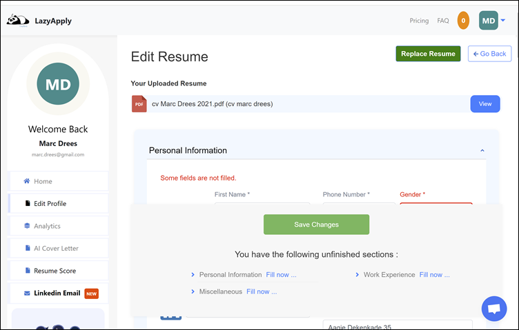 LazyApply: Geparsed cv