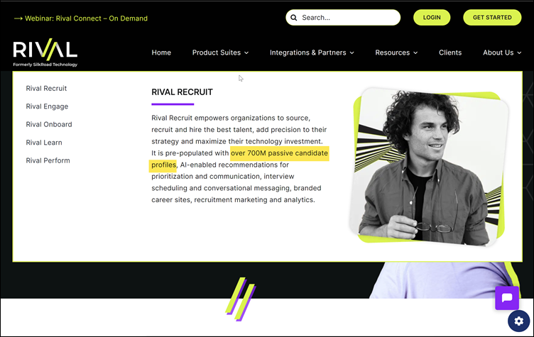 Rival: homepage with Rival Recruit product suite