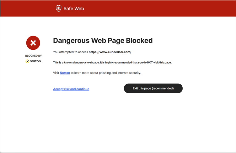 Dangerous Web Page Blocked