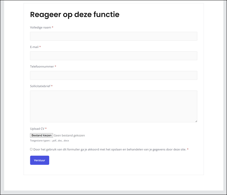 Vacaturedetailpagina Rekruteur, reactiemogelijkheid