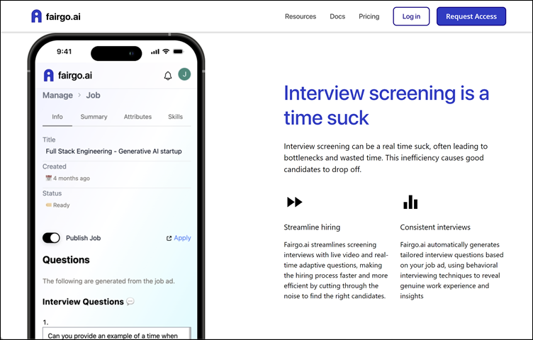 Homepage Fairgo: Interiew screening is a time suck