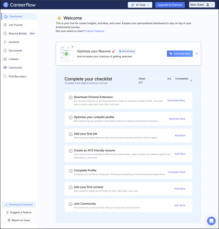 Dashboard, Careerflow.ai