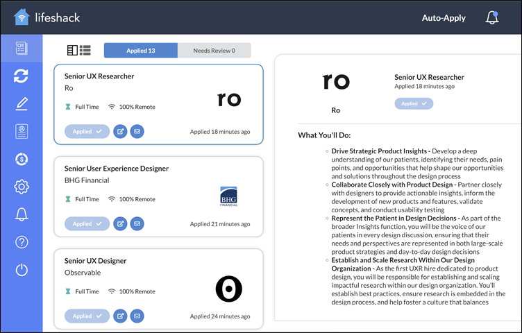 Applications page, Lifeshack