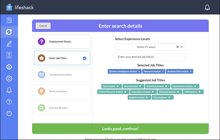 Enter search details, Enter Job Titles 2, Lifehack
