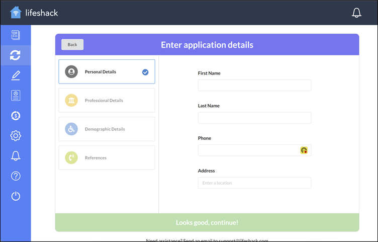 Enter application details, Personal Details, Lifeshack