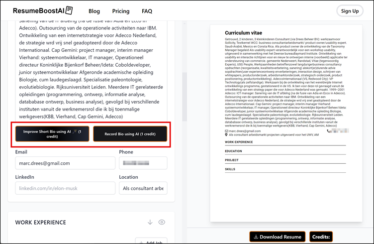 cv parsing resultaat met upsell opties, ResumeBoostAI