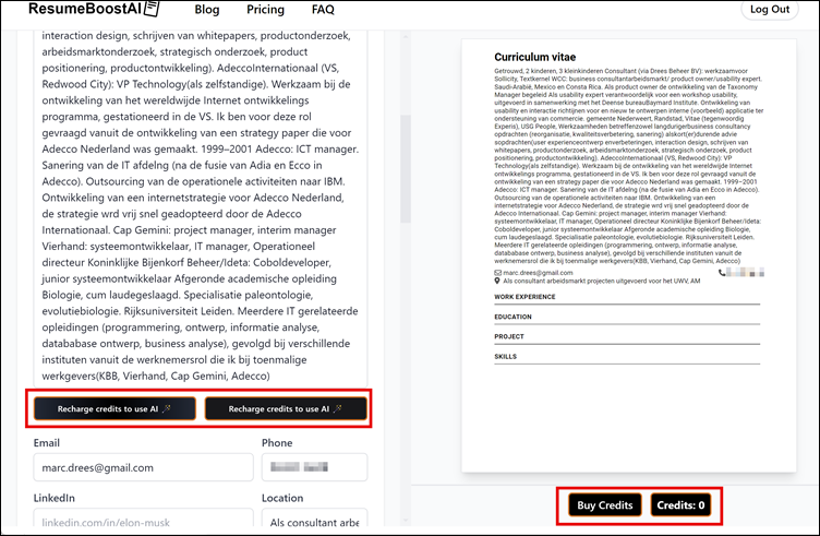 cv parsing resultaat met upsell opties, 2, ResumeBoostAI