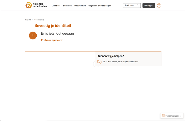 Bevestig je identieit scherm, Nationale Nederlanden