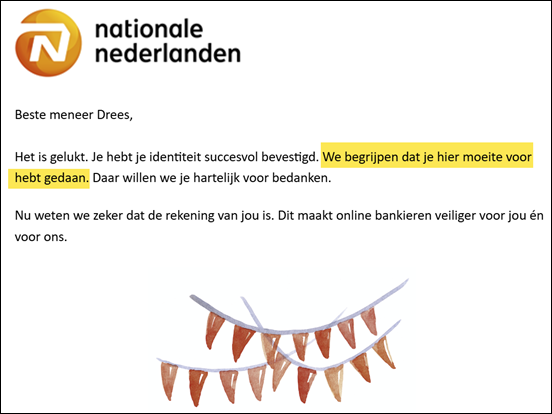 E-mail bevestiging, Nationale Nederlanden