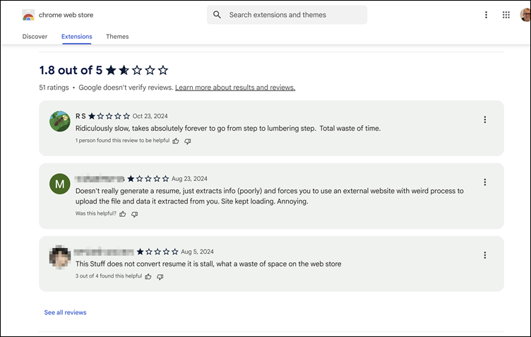 Rezi reviews, Chrome web store