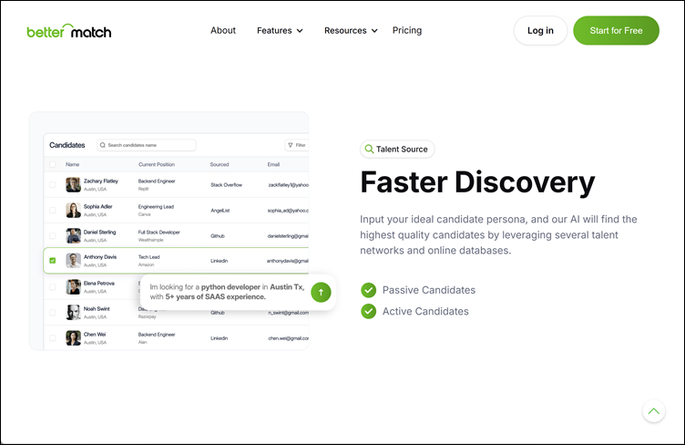 Homepage, talent discovery, Better Match