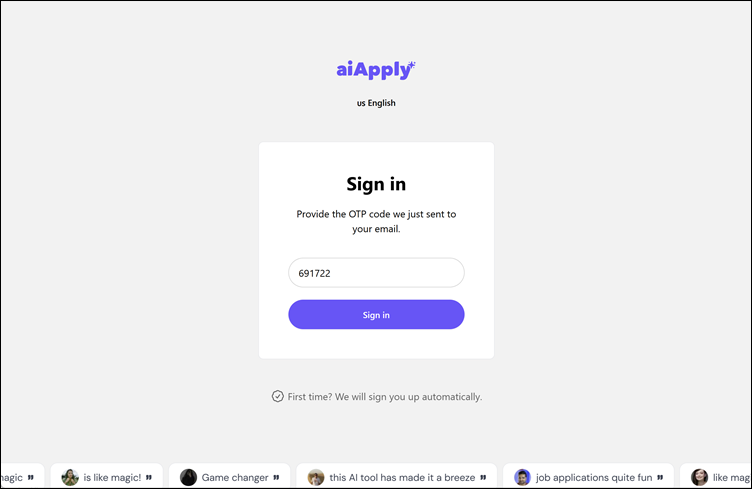 Sign-in pagina, aiApply