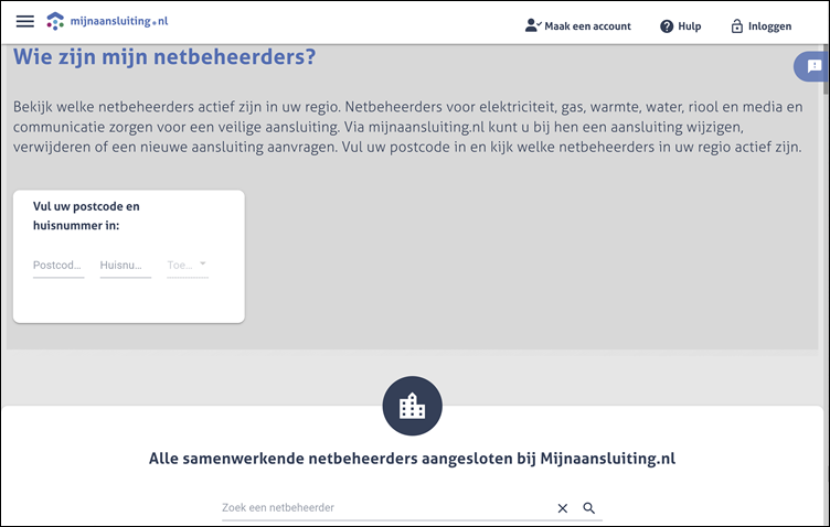 Wie zijn mijn netbeheerder?, mijnaansluiting.nl