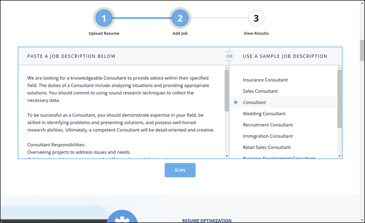 Paste a job description, Jobscan