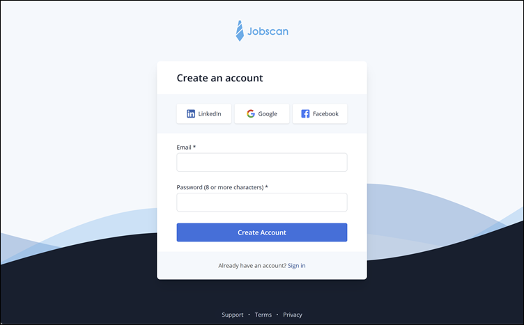 Create an account, Jobscan