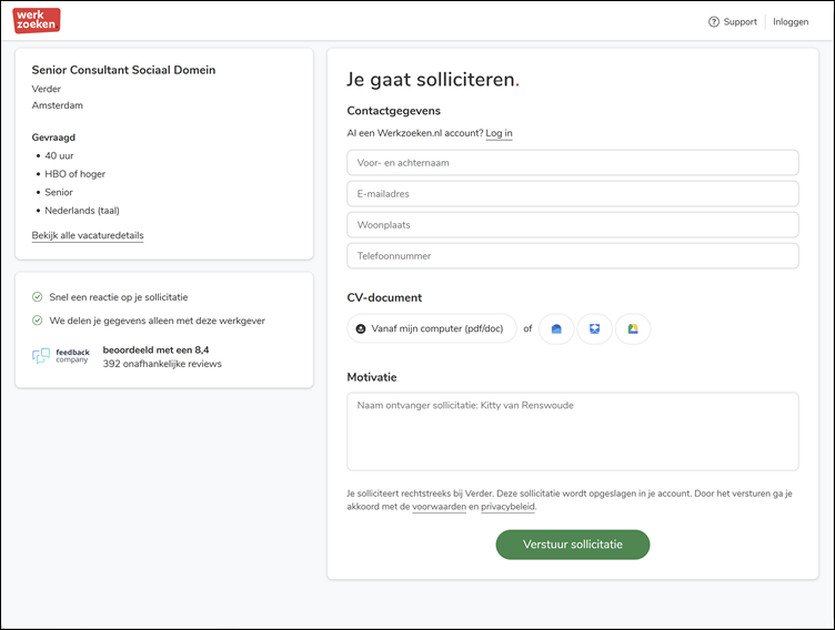 Sollicitatieformulier, WerkZoeken