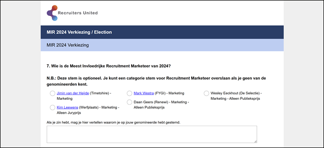 Wie is de meest Invloedrijke recruitment marketeer van 2024, Recruiters United