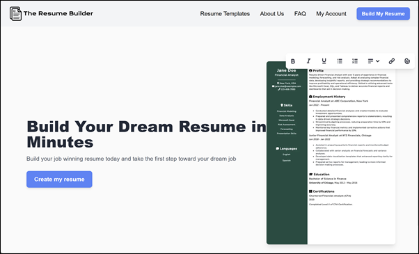 Homepage, The Resume Builder