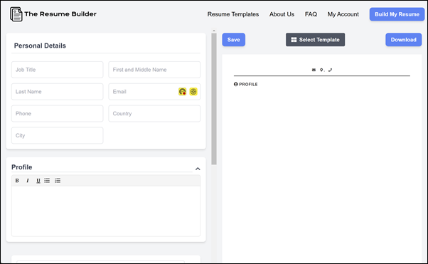 Dashboard, The Resume Builder