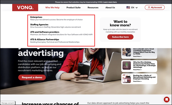Homepage, VONQ