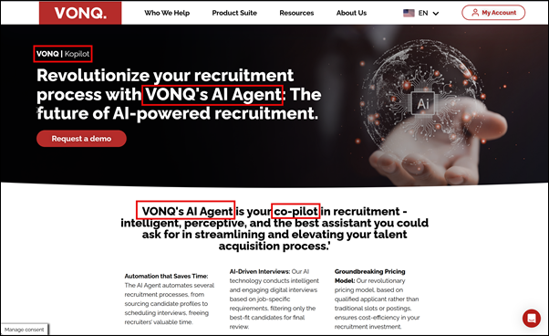 Product page VONQ AI Agent, VONQ