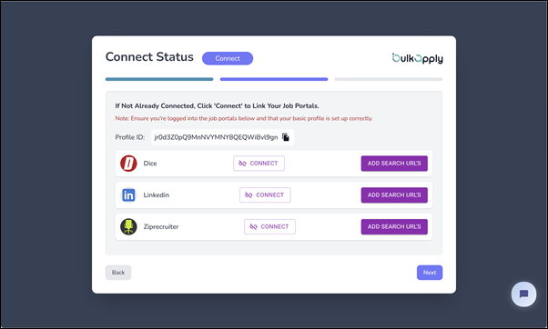 Connect status, Bulk Apply