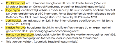 Leden van de Begeleidingscommissie Evaluatie Autoriteit Persoonsgegevens