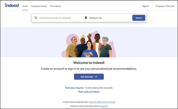 Homepage VS, update – Indeed