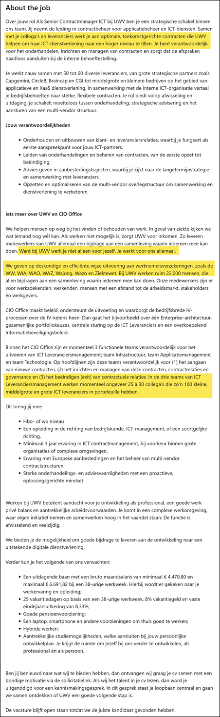Vacature (Senior) Contractmanager IT Leveranciersmanagement Concern ICT bij UWV
