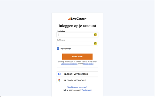 Inlogpagina – LiveCareer