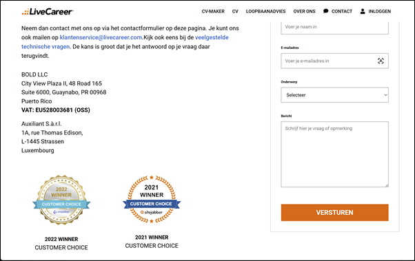 Contactpagina – LiveCareer