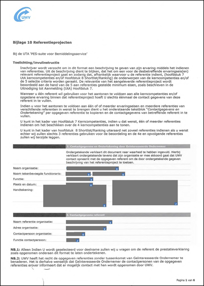 pagina 1 van bijlage 10 Referentieprojecten, BMS tender UWV