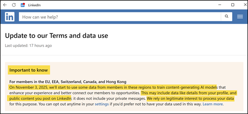 Update to our Terms and data use – LinkedIn