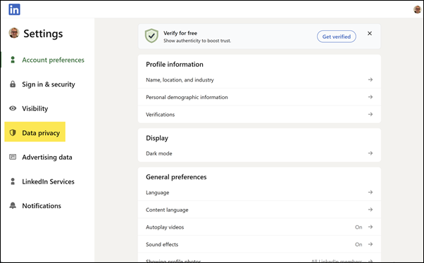 Settings – LinkedIn