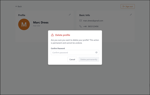 Profielpagina, pop-up – Cassie