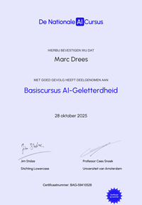 Certificaat Basiscursus AI geletterdheid
