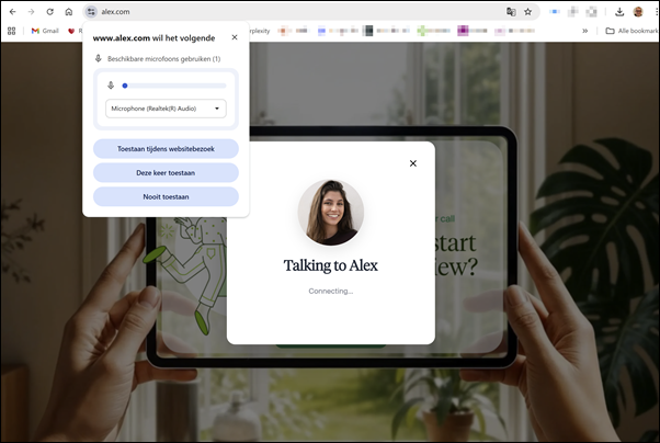 Homepage, chatbot – Alex